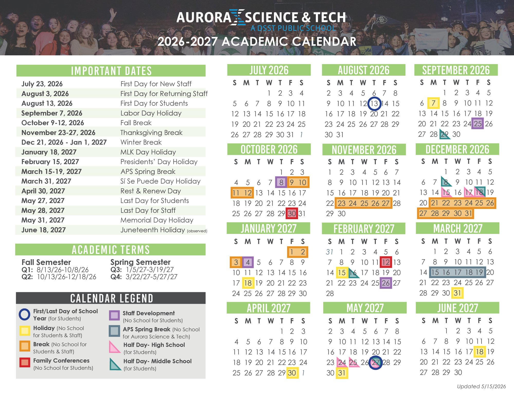 AST Academic Calendar 2026-27 Updated 5.15.26