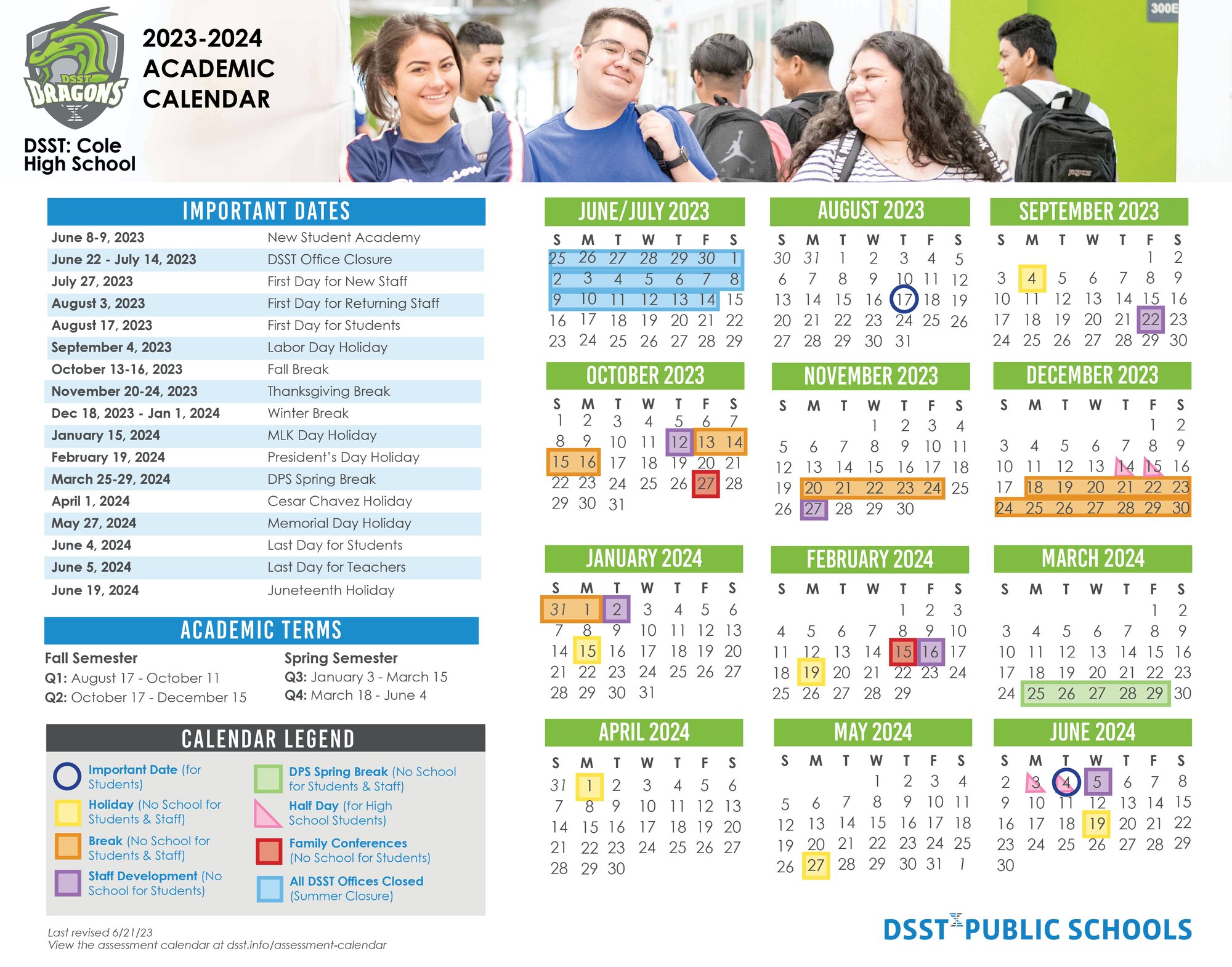 Cole HS Calendar 23-24 English and Spanish 6.21.23