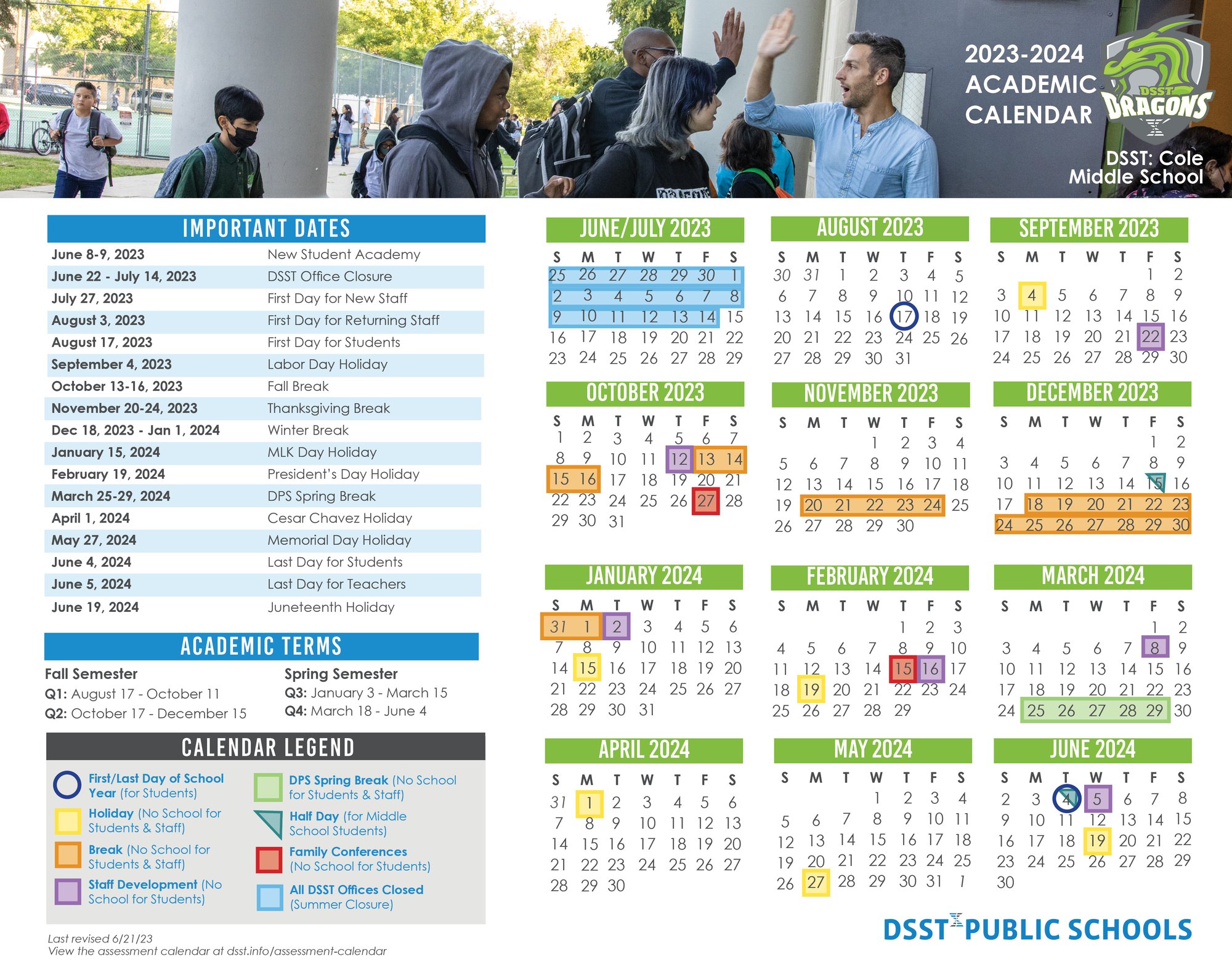 Cole MS Calendar 23-24 English and Spanish 6.21.23