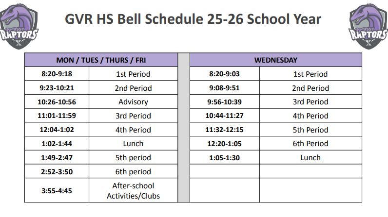 gvr 25.26 schedule